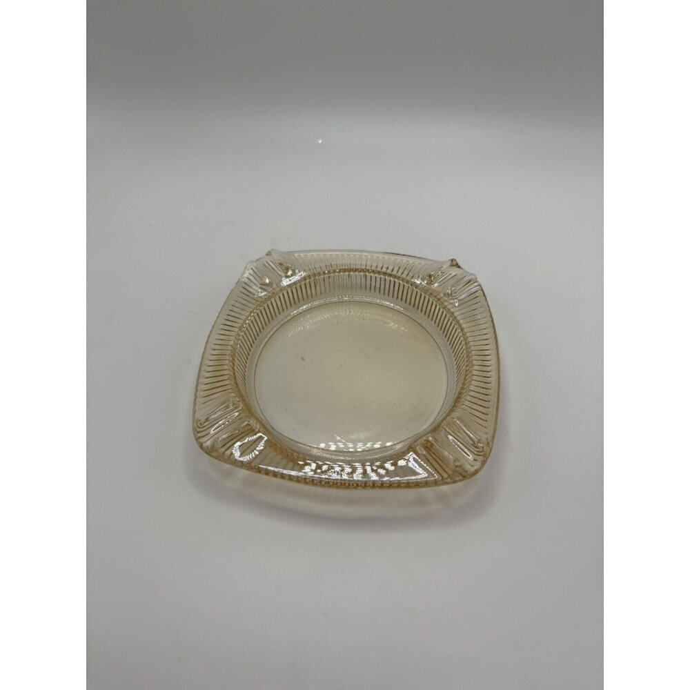 Vintage Amber Iridescent Ashtray Carnival Glass 4" Square Ribbed Pre-owned
